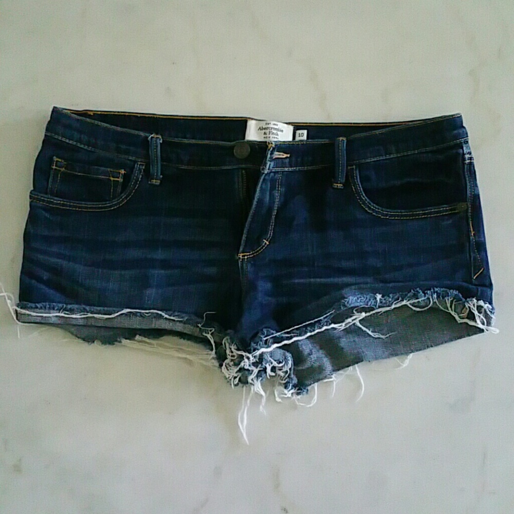 Abercrombie Dark Wash Frayed Shorts